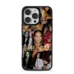 Rihanna collage RIHANNA gold text iPhone 16 Pro Max Black Case