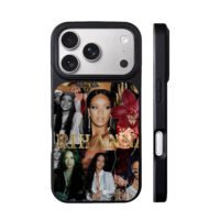 Rihanna collage RIHANNA gold text iPhone 17 Pro Max Black Case