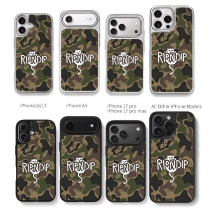 Ripndip middle finger cat on camo Chris Brown Phone Case Black Electroplated Silver For Iphone 11 To 17