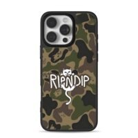 Ripndip middle finger cat on camo iPhone 16 Pro Max Black Case