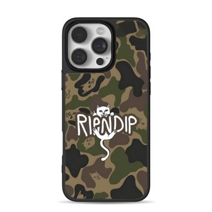 Ripndip middle finger cat on camo iPhone 16 Pro Max Black Case