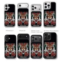 Roaring tiger red roses skulls tattoo Chris Brown Phone Case Black Electroplated Silver For Iphone 11 To 17