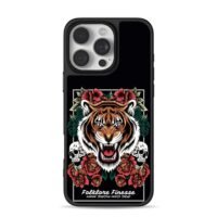 Roaring tiger red roses skulls tattoo Phone Case for iPhone 11-17 & Samsung Galaxy S24-S26