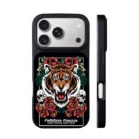 Roaring tiger red roses skulls tattoo iPhone 17 Pro Max Black Case