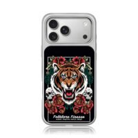 Roaring tiger red roses skulls tattoo iPhone 17 Pro Max Electroplated Silver Case1