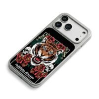 Roaring tiger red roses skulls tattoo iPhone 17 Pro Max Electroplated Silver Case2