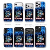 Roblox avatar gamepad blue flames Chris Brown Phone Case Black Electroplated Silver For Iphone 11 To 17