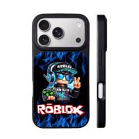 Roblox avatar gamepad blue flames iPhone 17 Pro Max Black Case