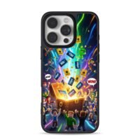 Roblox chars cheer Robux from chest iPhone 16 Pro Max Black Case