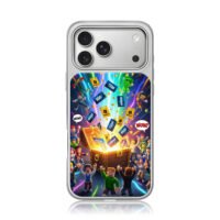Roblox chars cheer Robux from chest iPhone 17 Pro Max Electroplated Silver Case1