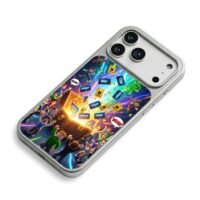 Roblox chars cheer Robux from chest iPhone 17 Pro Max Electroplated Silver Case2