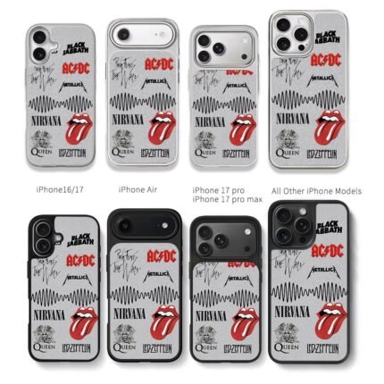 Rock band logos AC DC Queen Nirvana Chris Brown Phone Case Black Electroplated Silver For Iphone 11 To 17