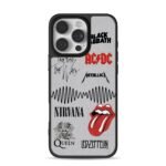 Rock band logos AC DC Queen Nirvana iPhone 16 Pro Max Black Case