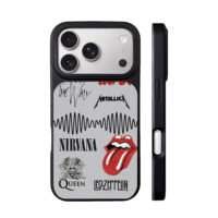 Rock band logos AC DC Queen Nirvana iPhone 17 Pro Max Black Case