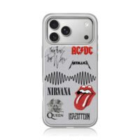 Rock band logos AC DC Queen Nirvana iPhone 17 Pro Max Electroplated Silver Case1