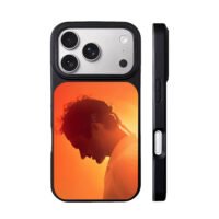 Roger Federer silhouette on orange iPhone 17 Pro Max Black Case