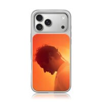 Roger Federer silhouette on orange iPhone 17 Pro Max Electroplated Silver Case1