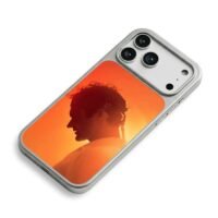 Roger Federer silhouette on orange iPhone 17 Pro Max Electroplated Silver Case2