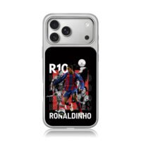 Ronaldinho R10 soccer star collage iPhone 17 Pro Max Electroplated Silver Case1