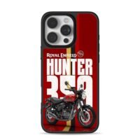 Royal Enfield Hunter 350 on red iPhone 16 Pro Max Black Case