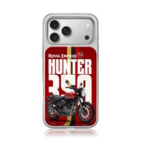 Royal Enfield Hunter 350 on red iPhone 17 Pro Max Electroplated Silver Case1
