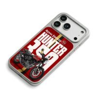 Royal Enfield Hunter 350 on red iPhone 17 Pro Max Electroplated Silver Case2