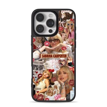 Sabrina Carpenter collage with lips iPhone 16 Pro Max Black Case