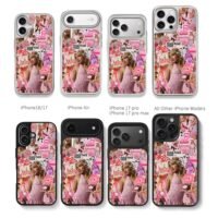 Sabrina Carpenter pink fan collage Chris Brown Phone Case Black Electroplated Silver For Iphone 11 To 17