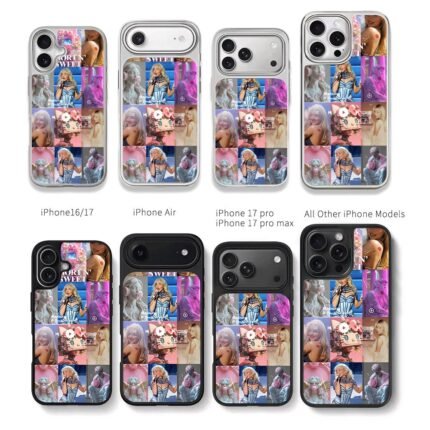 Sabrina Carpenter pink idol collage Chris Brown Phone Case Black Electroplated Silver For Iphone 11 To 17