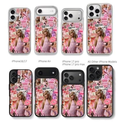 Sabrina Carpenter pink pop collage Chris Brown Phone Case Black Electroplated Silver For Iphone 11 To 17
