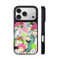 Saiki Kusuo pastel anime character collage iPhone 17 Pro Max Black Case