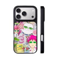 Saiki Kusuo white cat anime collage iPhone 17 Pro Max Black Case