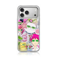 Saiki Kusuo white cat anime collage iPhone 17 Pro Max Electroplated Silver Case1