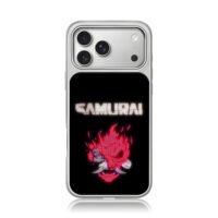 Samurai cyberpunk fire oni mask iPhone 17 Pro Max Electroplated Silver Case1