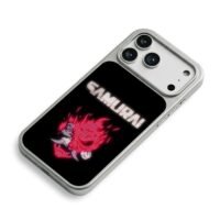 Samurai cyberpunk fire oni mask iPhone 17 Pro Max Electroplated Silver Case2