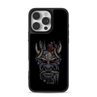 Samurai kanji oni mask with snakes iPhone 16 Pro Max Black Case