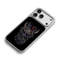 Samurai kanji oni mask with snakes iPhone 17 Pro Max Electroplated Silver Case2