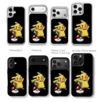 Scribble happy Pikachu pokeball Chris Brown Phone Case Black Electroplated Silver For Iphone 11 To 17