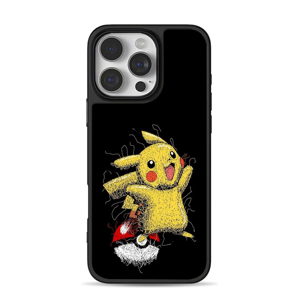 Scribble happy Pikachu pokeball iPhone 16 Pro Max Black Case Scribble happy Pikachu pokeball iPhone 16 Pro Max Black Case