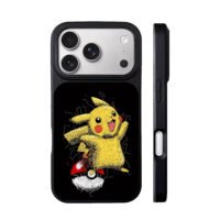 Scribble happy Pikachu pokeball iPhone 17 Pro Max Black Case