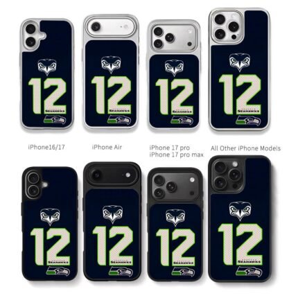 Seattle Seahawks 12 and hawk logos Chris Brown Phone Case Black Electroplated Silver For Iphone 11 To 17