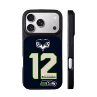 Seattle Seahawks 12 and hawk logos iPhone 17 Pro Max Black Case