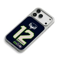 Seattle Seahawks 12 and hawk logos iPhone 17 Pro Max Electroplated Silver Case2