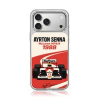 Senna 1988 McLaren MP4 F1 car iPhone 17 Pro Max Electroplated Silver Case1