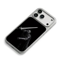 Shiny crown knight sword black iPhone 17 Pro Max Electroplated Silver Case2