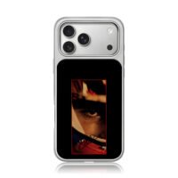 Signed closeup single eye red art iPhone 17 Pro Max Electroplated Silver Case1