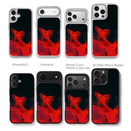 Silhouette man red ringed planet Chris Brown Phone Case Black Electroplated Silver For Iphone 11 To 17