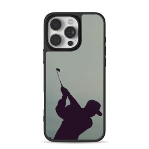 Silhouette of golfer with golf club iPhone 16 Pro Max Black Case