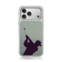 Silhouette of golfer with golf club iPhone 17 Pro Max Electroplated Silver Case1