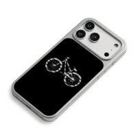 Silver BMX bike silhouette on black iPhone 17 Pro Max Electroplated Silver Case2
